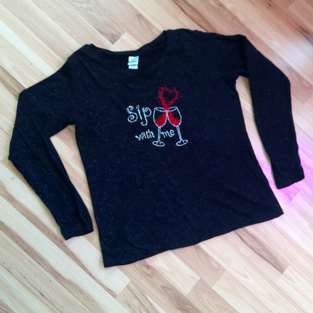 Sip With Me Wine Rhinestone Shirt (Metallic)